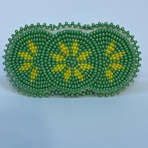 Handmade Alaska Native Beaded Barrette light green and yellow beads